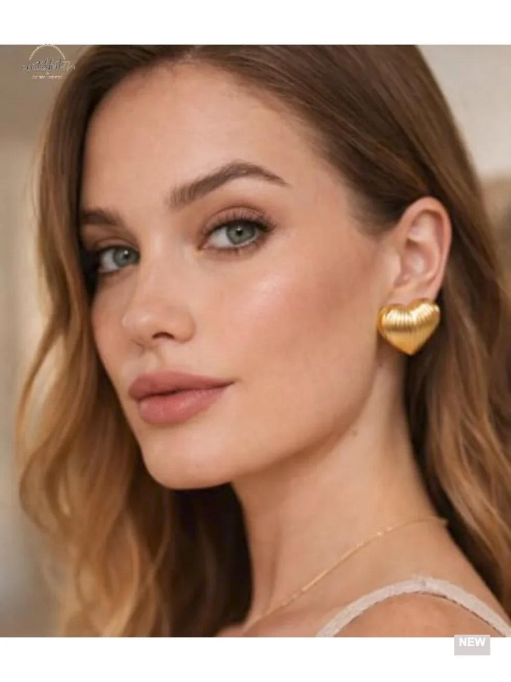 Large Puffy Heart Chunky Stud Statement Earrings, Geometric Vintage Gold Stud